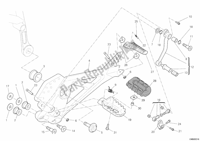 Todas las partes para Reposapiés, Izquierda de Ducati Hypermotard 796 2012