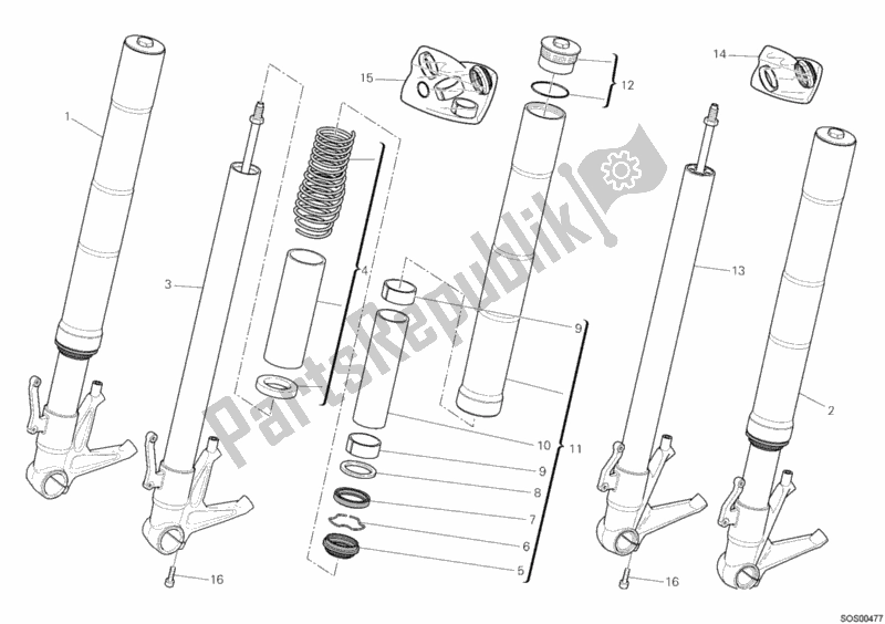 Todas as partes de Garfo Dianteiro do Ducati Hypermotard 796 2012