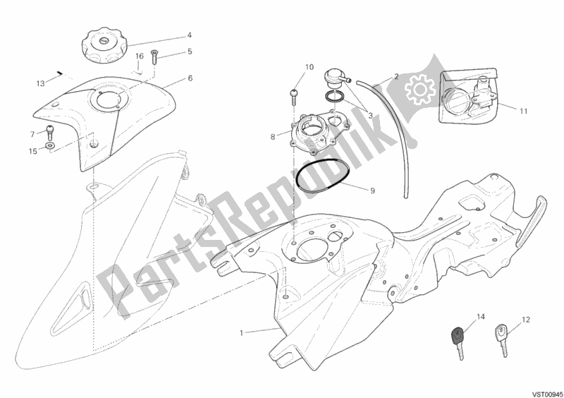 Todas as partes de Tanque De Combustível do Ducati Hypermotard 796 2012 Todas as partes de Tanque De Combustível do Ducati Hypermotard 796 2012