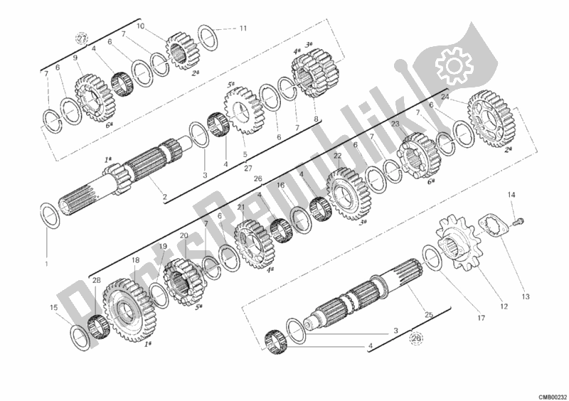 Alle onderdelen voor de Versnellingsbak van de Ducati Hypermotard 796 2012