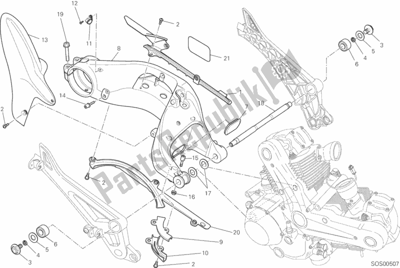 Alle onderdelen voor de 032 - Zwenkarm van de Ducati Monster 796 2013