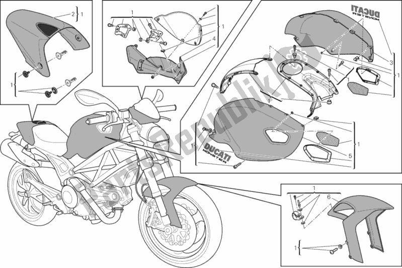 Alle onderdelen voor de Kunst Kit van de Ducati Monster 796 2013