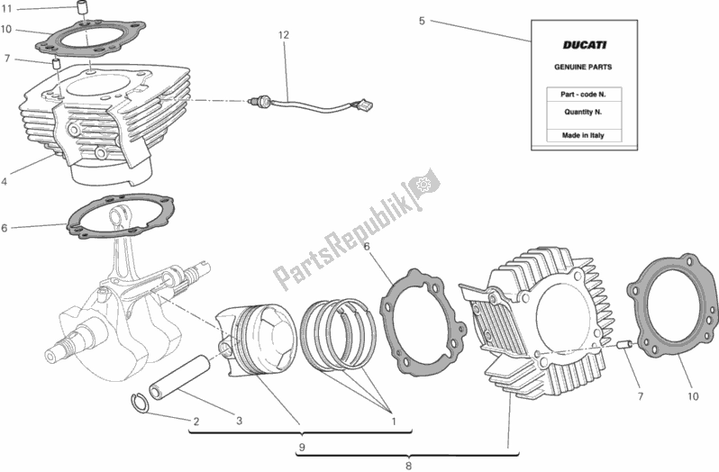 Tutte le parti per il Cilindro - Pistone del Ducati Monster 796 2013