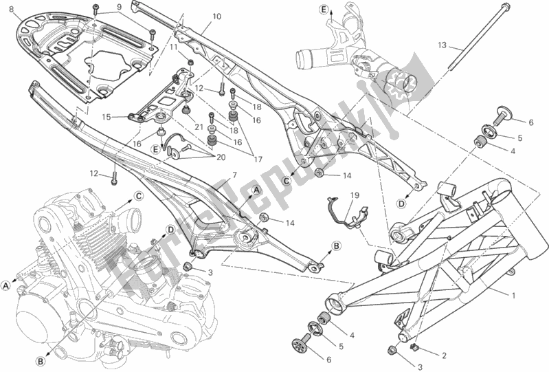 Alle onderdelen voor de Kader van de Ducati Monster 796 2013