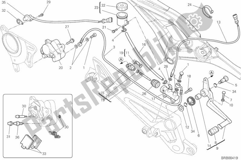 Alle onderdelen voor de Achter Remsysteem van de Ducati Monster 796 2013