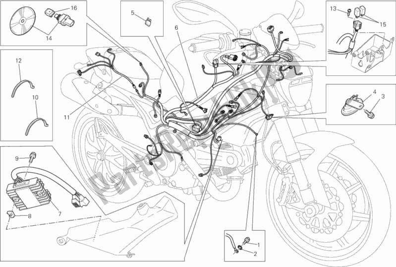 Alle onderdelen voor de Kabelboom van de Ducati Monster 796 2013