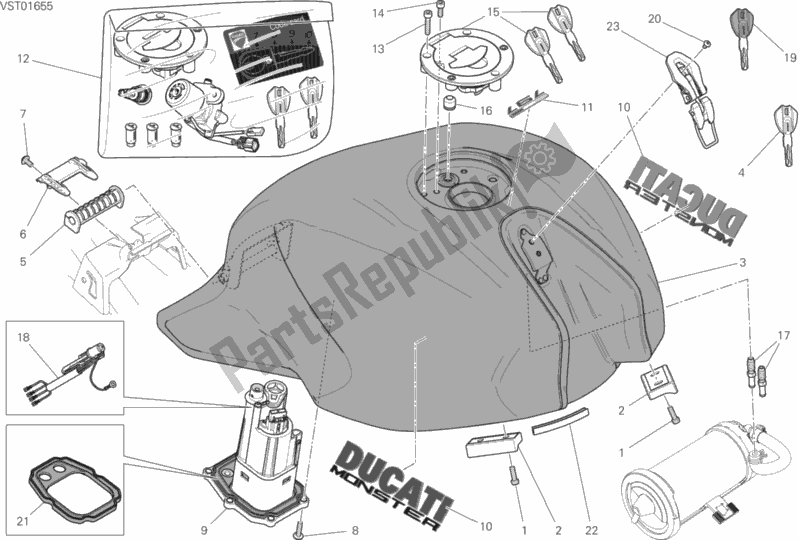 All parts for the Fuel Tank of the Ducati Monster 797 2017