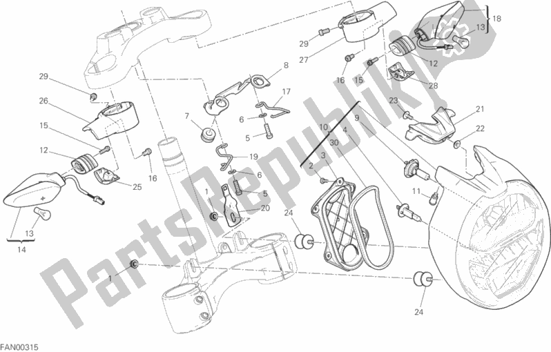 All parts for the Headlight of the Ducati Monster 797 2017