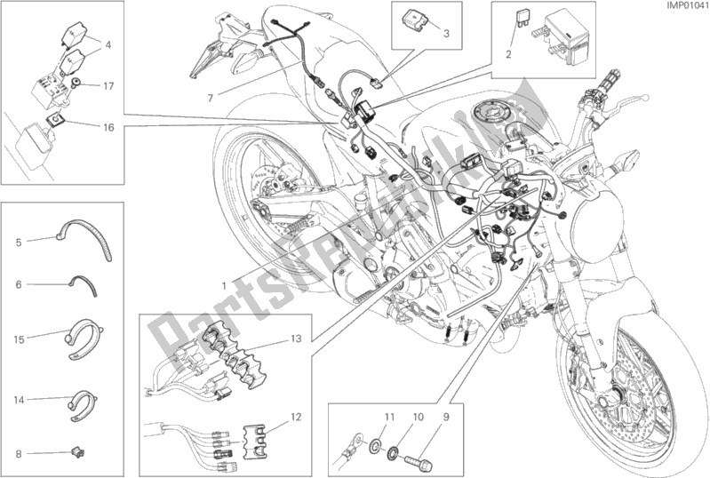 All parts for the Wiring Harness of the Ducati Monster 797 2017