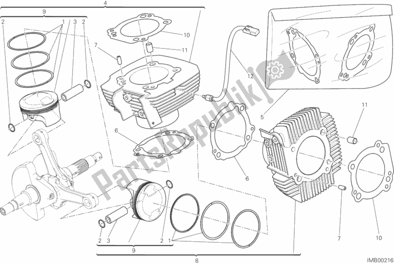 Alle onderdelen voor de Cilinders - Zuigers van de Ducati Monster 797 2019