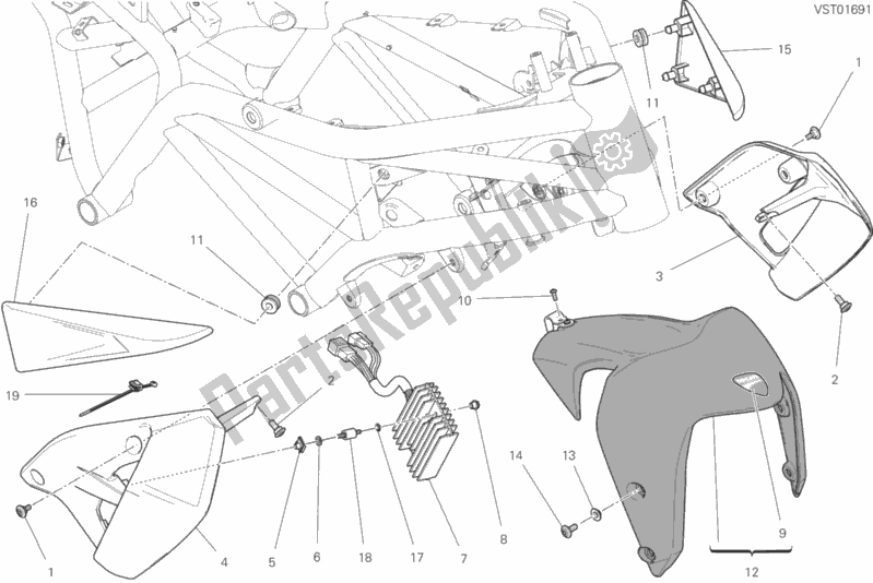 All parts for the Half Fairing of the Ducati Monster 797 2019