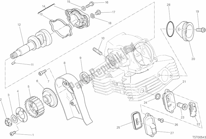 Alle onderdelen voor de Verticale Cilinderkop - Timing van de Ducati Monster 797 2019