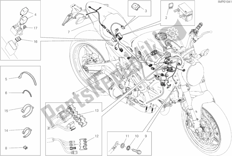 Alle onderdelen voor de Kabelboom van de Ducati Monster 797 2019