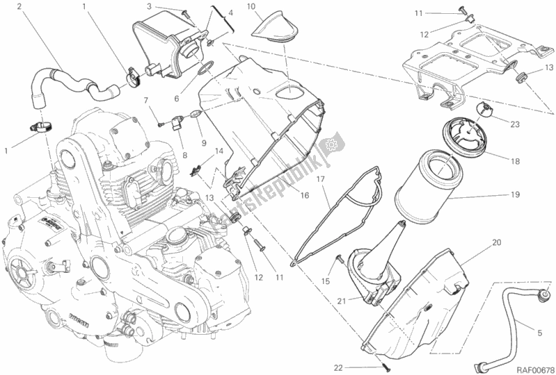 All parts for the Air Intake - Oil Breather of the Ducati Monster 797 2020