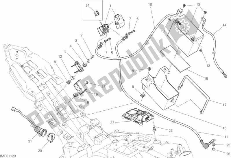 All parts for the Battery Holder of the Ducati Monster 797 2020