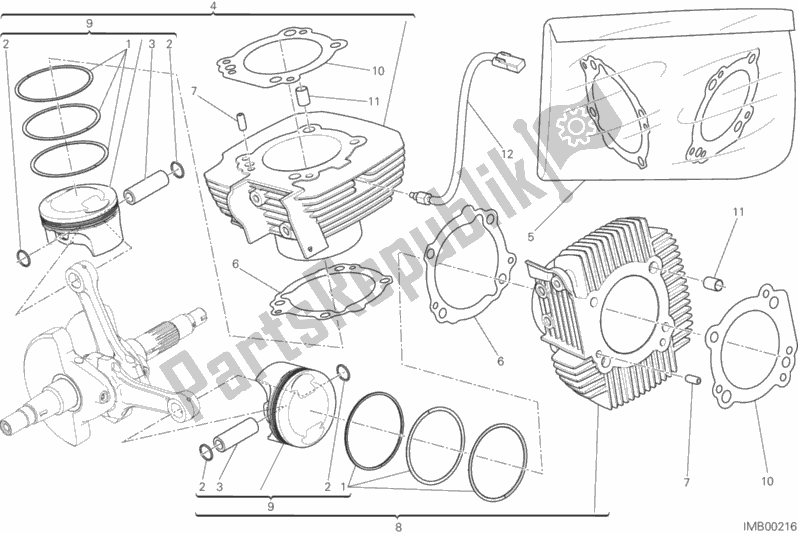 All parts for the Cylinders - Pistons of the Ducati Monster 797 2020