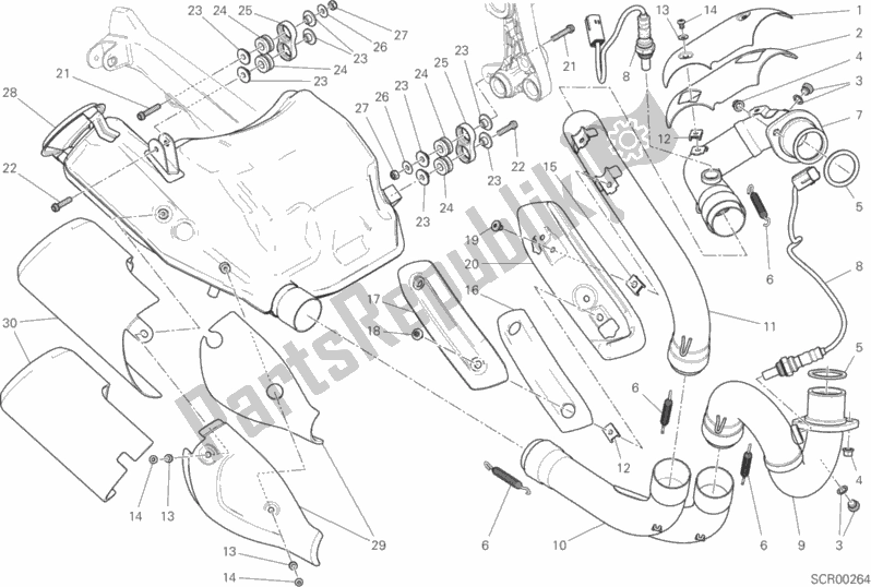 All parts for the Exhaust System of the Ducati Monster 797 2020