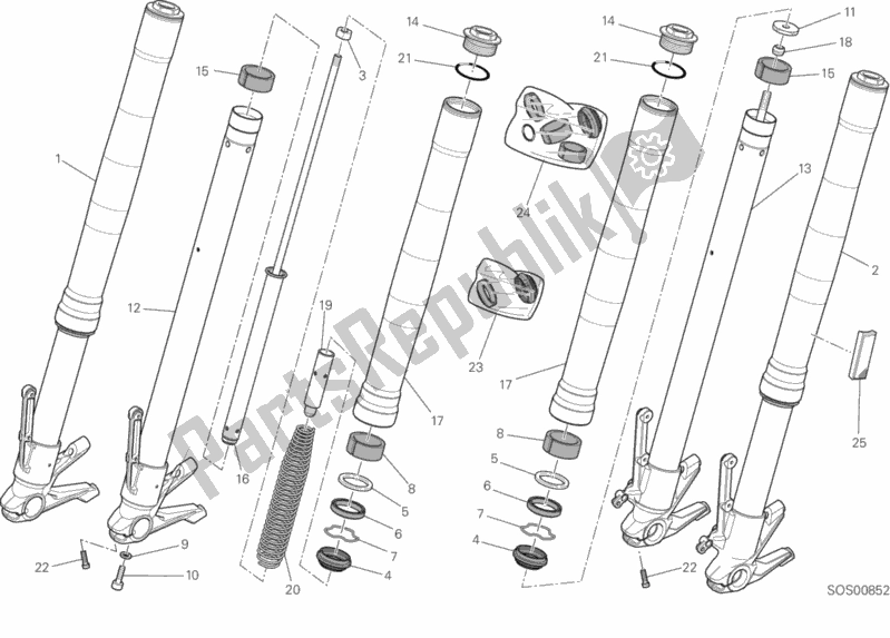 All parts for the Front Fork of the Ducati Monster 797 2020