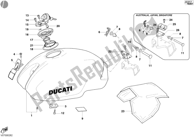 Todas as partes de Tanque De Combustível Escuro do Ducati Monster 800 2003