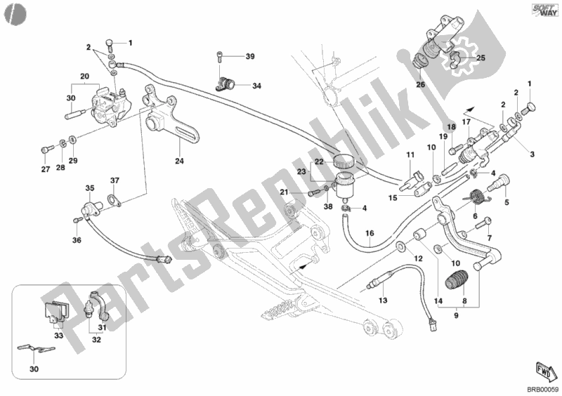 Tutte le parti per il Sistema Frenante Posteriore del Ducati Monster 800 2003