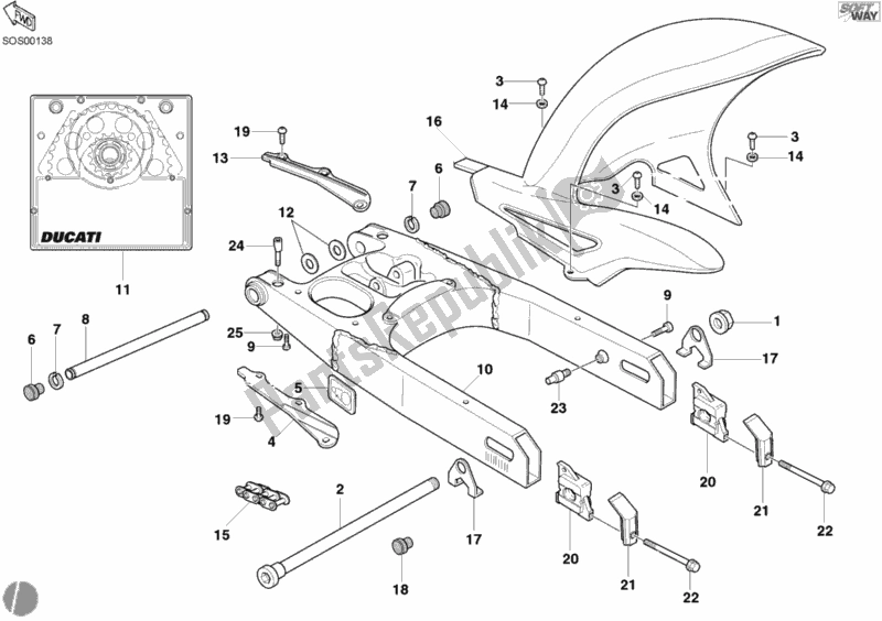 Todas as partes de Braço Oscilante M800s Eua do Ducati Monster 800 2003