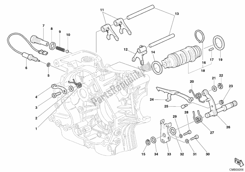 All parts for the Gear Change Mechanism of the Ducati Monster 800 2004