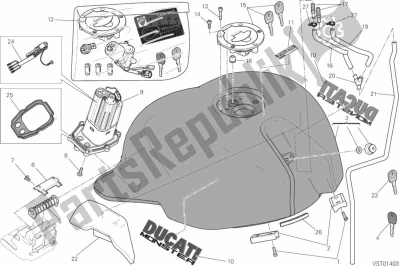 Alle onderdelen voor de Benzinetank van de Ducati Monster 821 2015