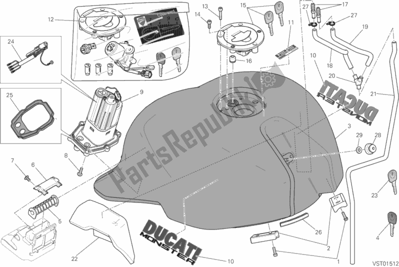 Alle onderdelen voor de 032 - Brandstoftank van de Ducati Monster 821 2016