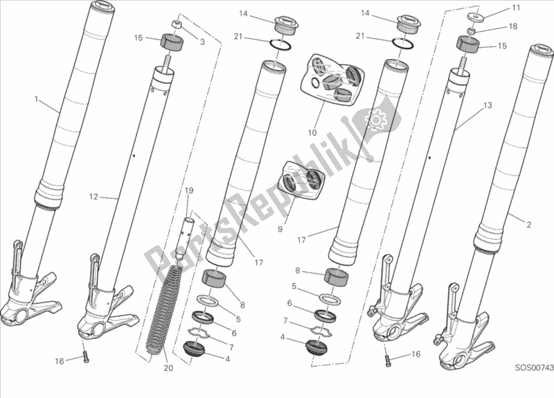 All parts for the 21a - Front Fork of the Ducati Monster 821 2016