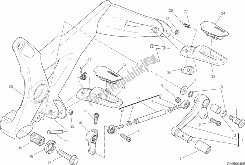 Alle onderdelen voor de Voetsteunen Links van de Ducati Monster 821 2016