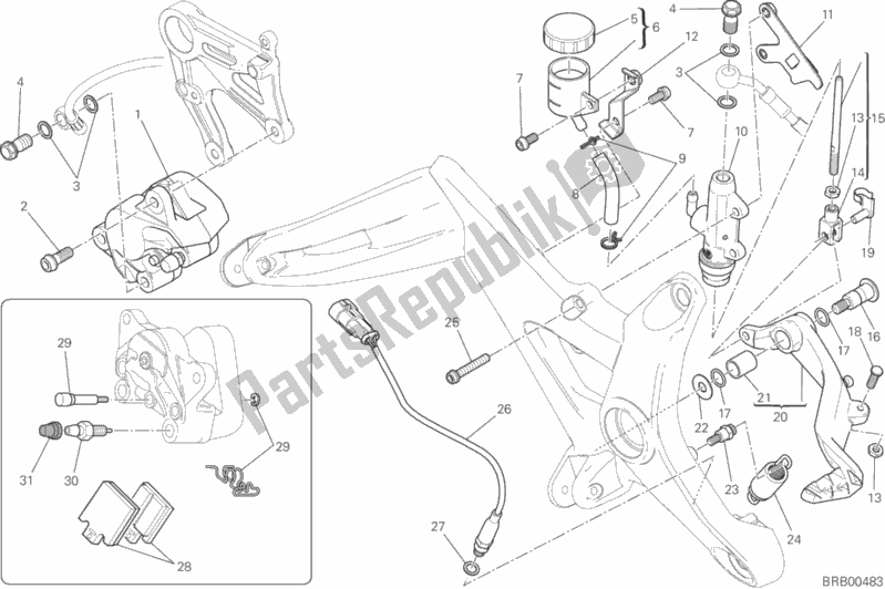 Alle onderdelen voor de Achter Remsysteem van de Ducati Monster 821 2016