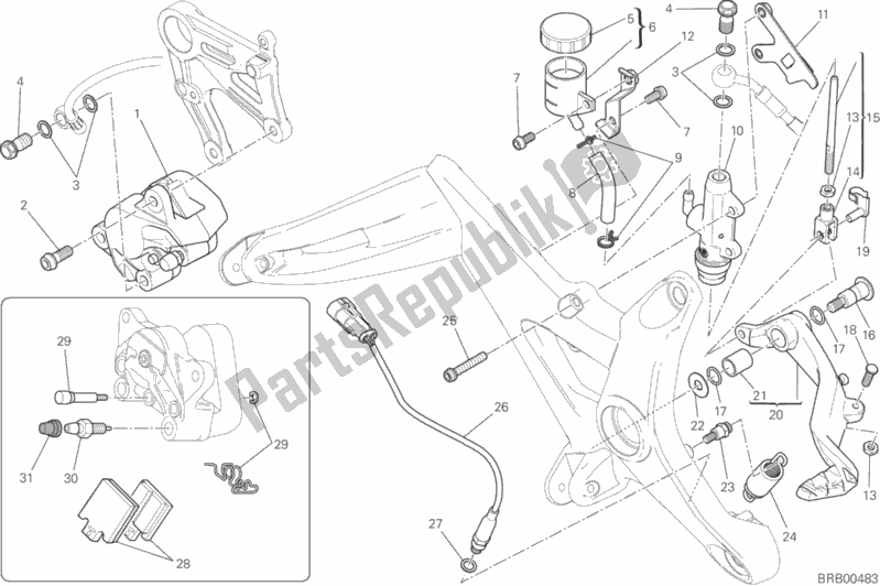 Tutte le parti per il Sistema Frenante Posteriore del Ducati Monster 821 2016
