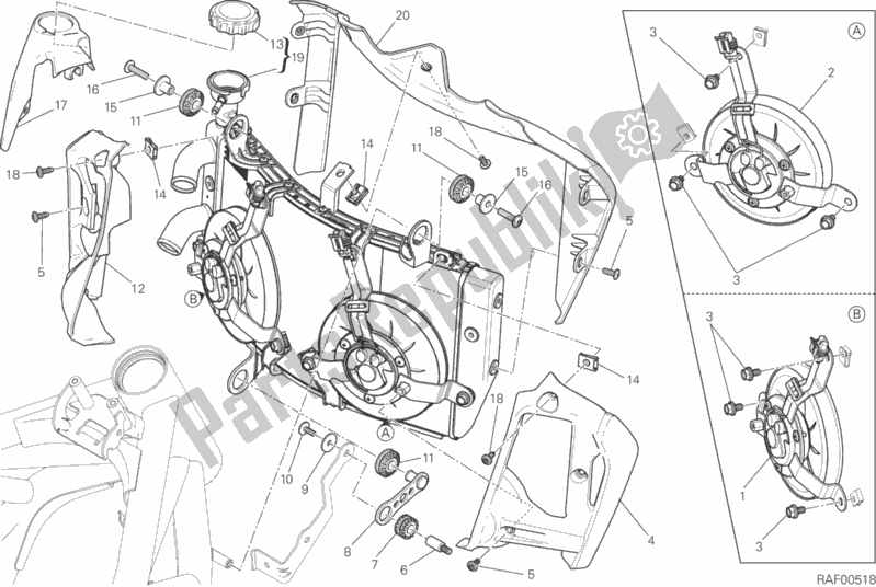 Alle onderdelen voor de Waterkoeler van de Ducati Monster 821 2016