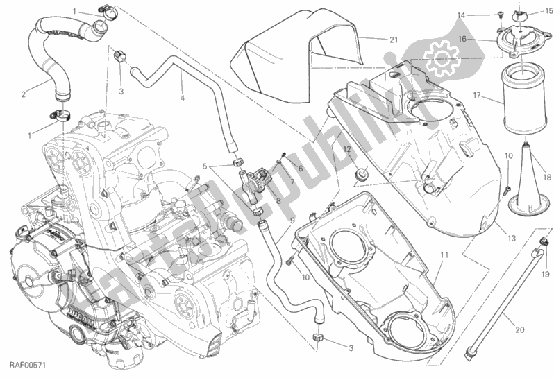 Alle onderdelen voor de Luchtinlaat - Olie-ontluchter van de Ducati Monster 821 2017