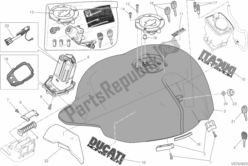 All parts for the Fuel Tank of the Ducati Monster 821 2017