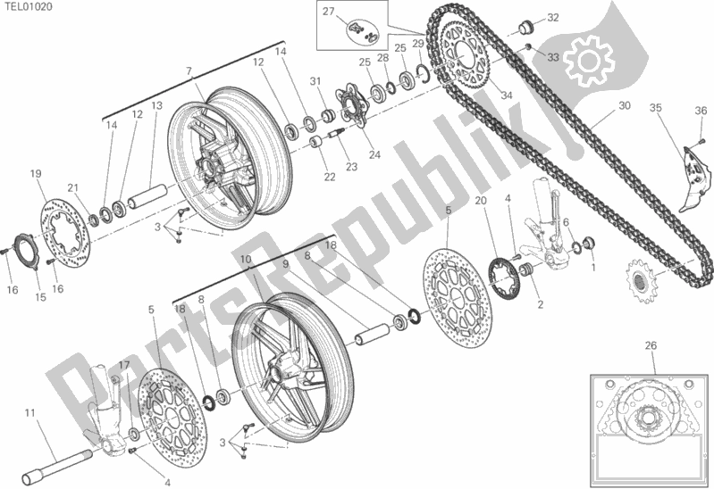 Todas as partes de Ruota Anteriore E Posteriore do Ducati Monster 821 2017