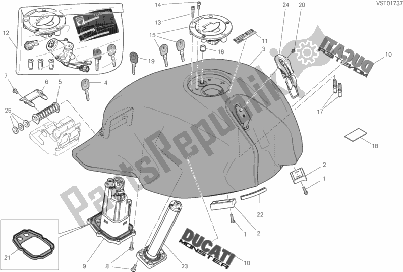 Alle onderdelen voor de 032 - Brandstoftank van de Ducati Monster 821 2018