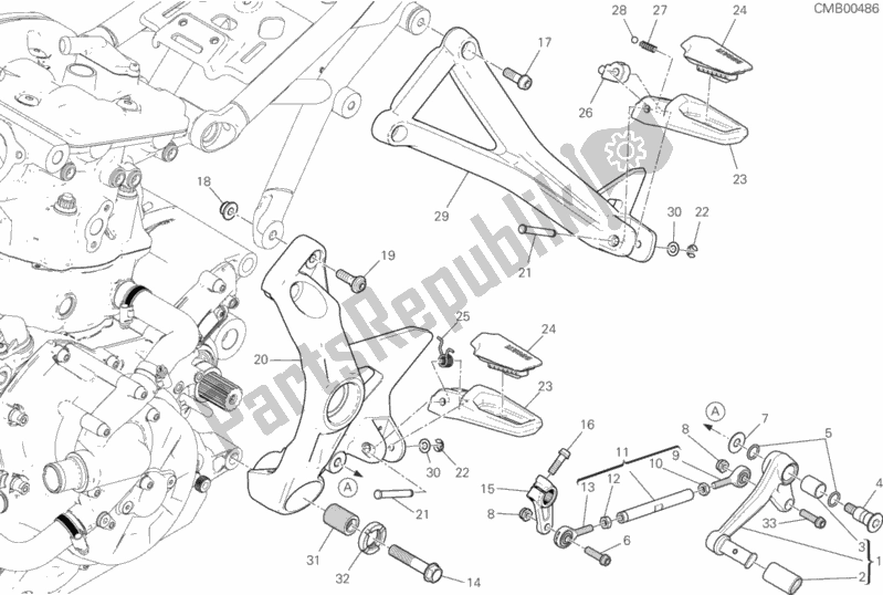 Alle onderdelen voor de Voetsteunen Links van de Ducati Monster 821 2018