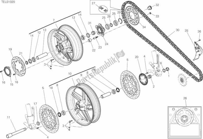 Alle onderdelen voor de Ruota Anteriore E Posteriore van de Ducati Monster 821 2018