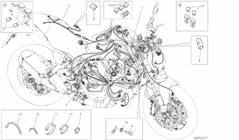 Alle onderdelen voor de Kabelboom van de Ducati Monster 821 2018