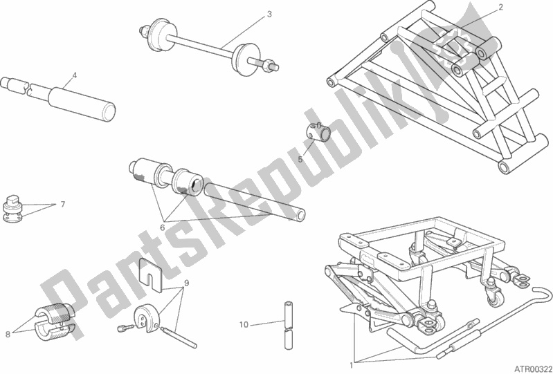 Alle onderdelen voor de Werkplaats Service Tools, Frame van de Ducati Monster 821 2018