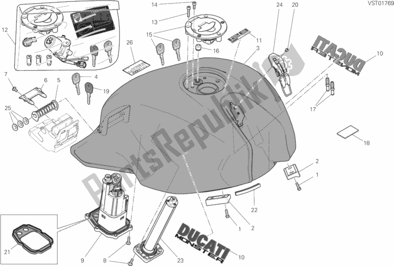 Alle onderdelen voor de 032 - Brandstoftank van de Ducati Monster 821 2019