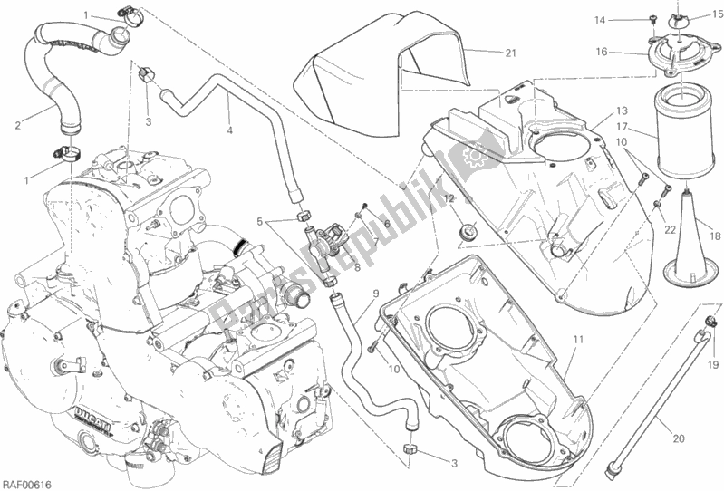 All parts for the Air Intake - Oil Breather of the Ducati Monster 821 2019