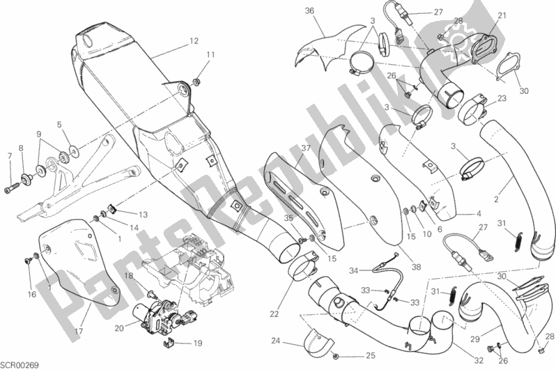All parts for the Exhaust System of the Ducati Monster 821 2019