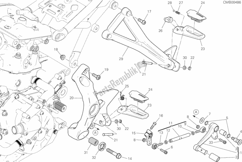 Alle onderdelen voor de Voetsteunen Links van de Ducati Monster 821 2019
