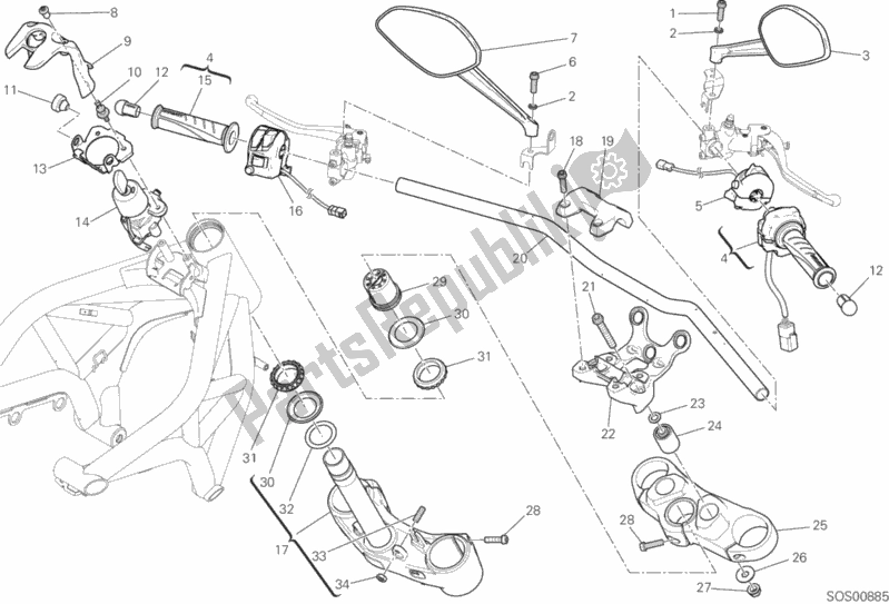 All parts for the Handlebar And Controls of the Ducati Monster 821 2019