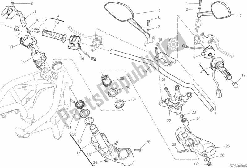 Todas las partes para Manillar Y Controles de Ducati Monster 821 2019 Todas las partes para Manillar Y Controles de Ducati Monster 821 2019
