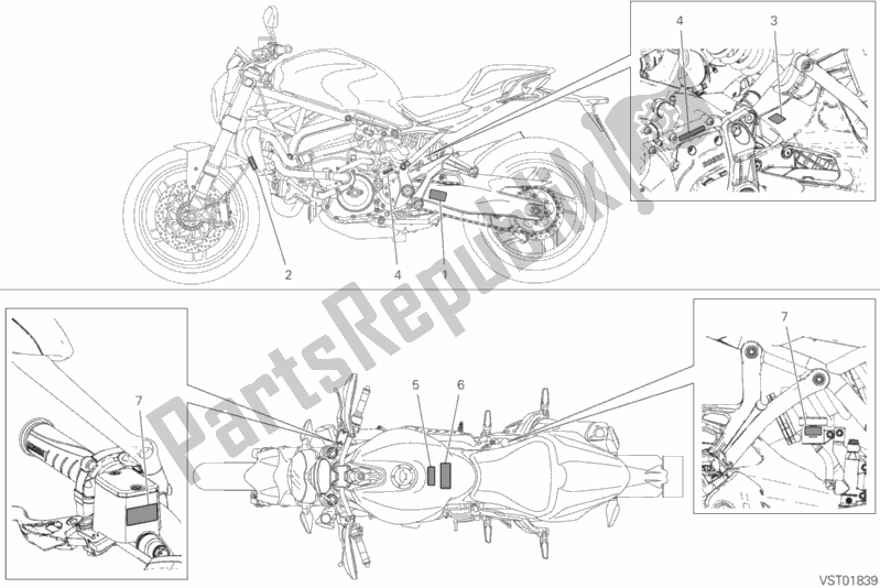 All parts for the Posizionamento Targhette of the Ducati Monster 821 2019