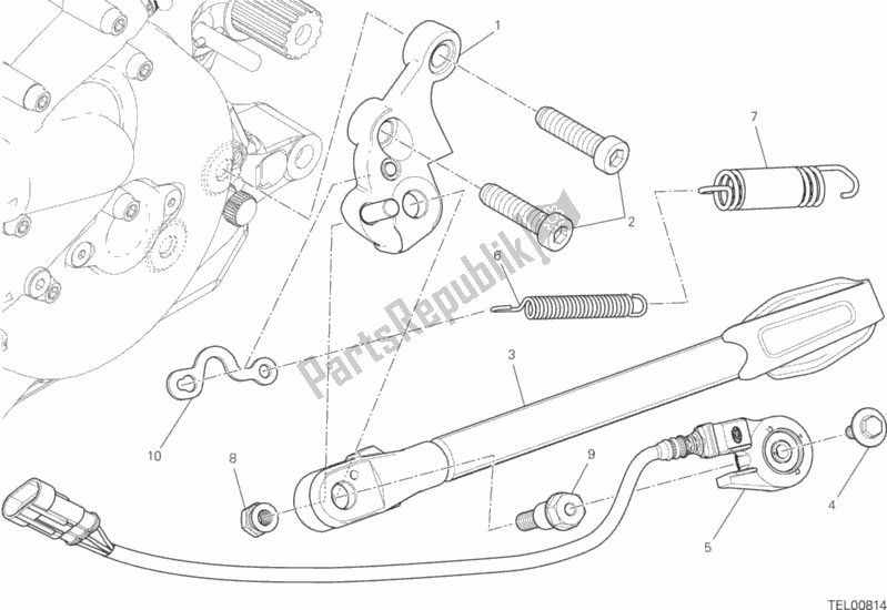 Alle onderdelen voor de Zij Stand van de Ducati Monster 821 2019