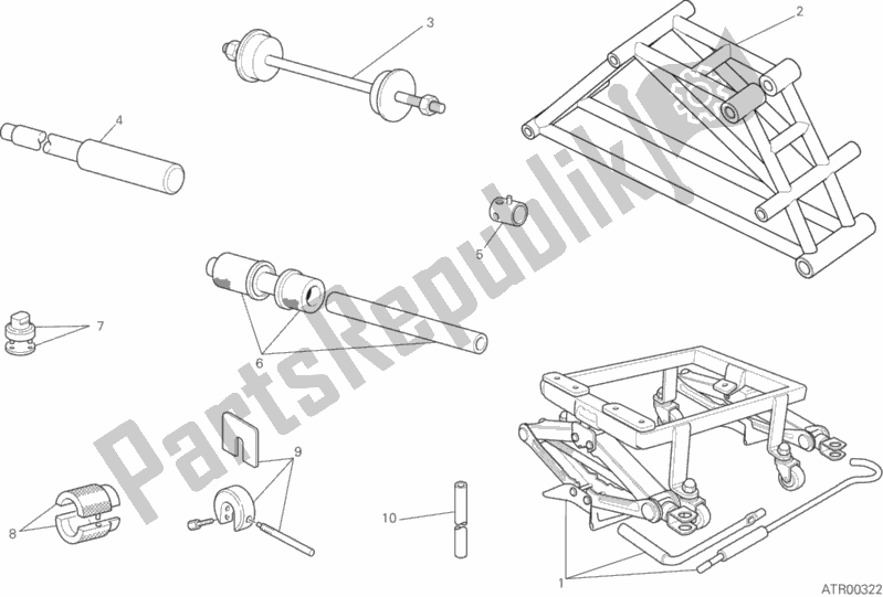 Alle onderdelen voor de Werkplaats Service Tools, Frame van de Ducati Monster 821 2019